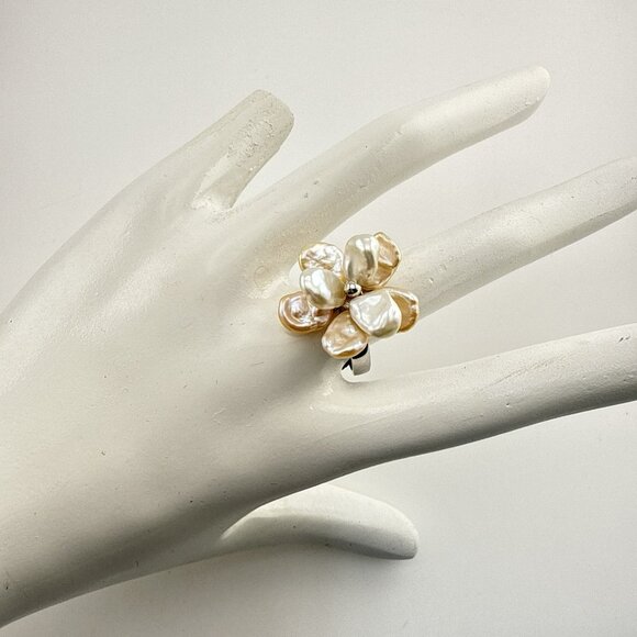 Honora Pearl Ring Flower Floral Sterling Silver 925 sz 8 Cluster Layer Pastel - Picture 10 of 11